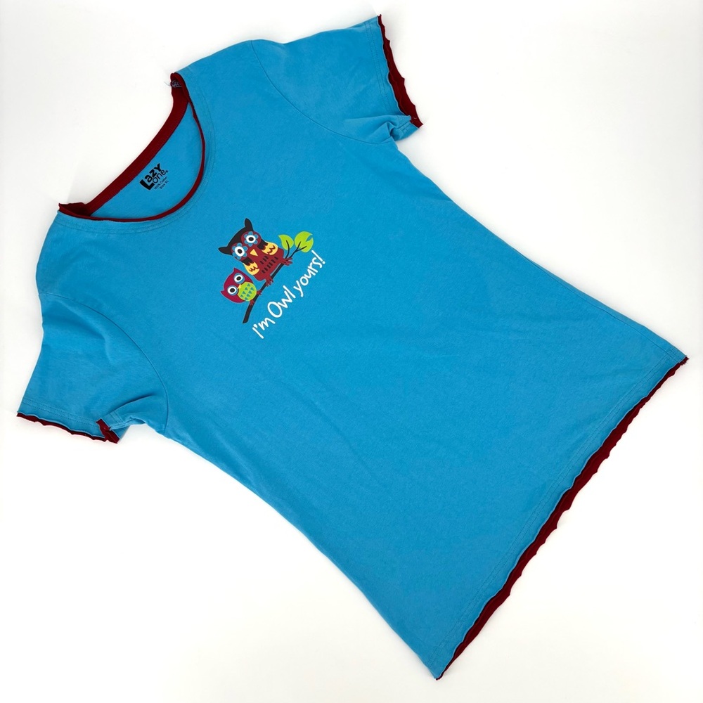 Lazy One Blue 'I'm Owl Yours!' Short Sleeve Cotton Pyjama Top,  XL